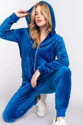 ACTIVE BASIC Faux Fur Cozy Zip-Up Hoodie & Joggers Set - Luxurious Comfort & Casual Style